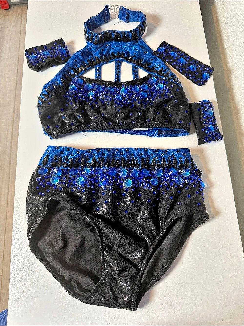 Glamour 2 piece Blue & Black Dance Costume